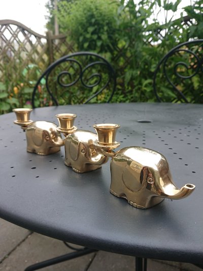 Brass Elephant Candle Holder Set