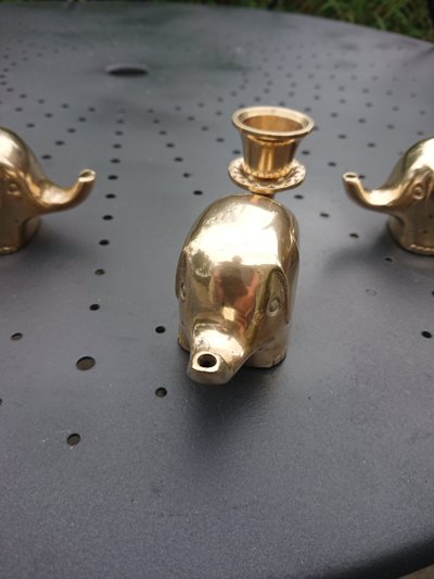 Brass Elephant Candle Holder Set