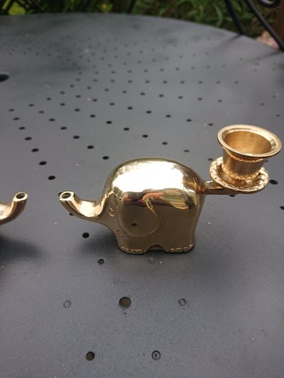 Brass Elephant Candle Holder Set