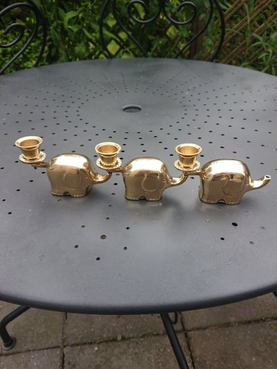 Brass Elephant Candle Holder Set