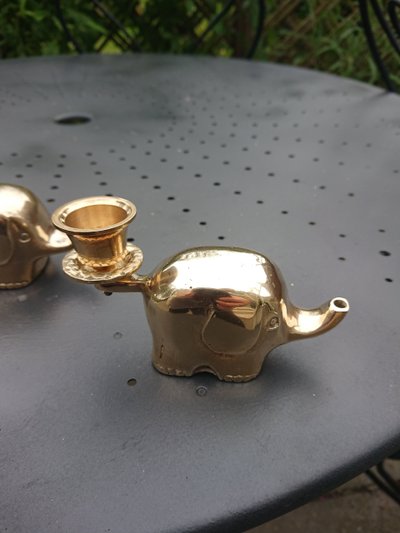 Brass Elephant Candle Holder Set