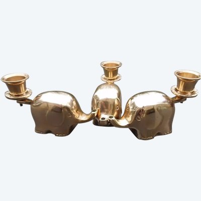 Brass Elephant Candle Holder Set