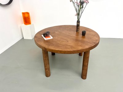 Circular solid oak dining table, circa 1950