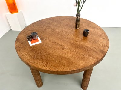 Table de repas circulaire en chêne massif, circa 1950