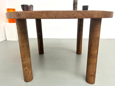 Circular solid oak dining table, circa 1950