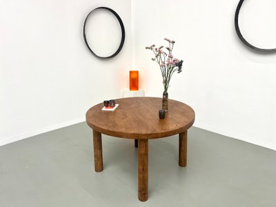 Circular solid oak dining table, circa 1950