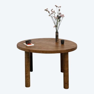 Circular solid oak dining table, circa 1950