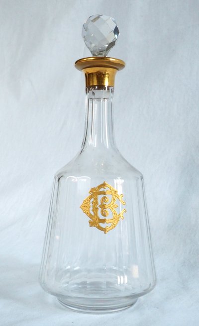 Caraffa per liquore in cristallo Baccarat dorata con oro fino, monogramma CB