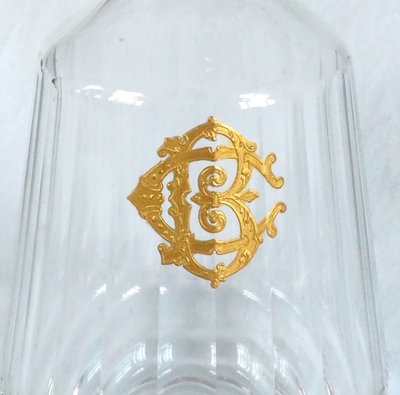 Caraffa per liquore in cristallo Baccarat dorata con oro fino, monogramma CB