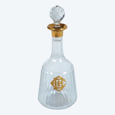 Caraffa per liquore in cristallo Baccarat dorata con oro fino, monogramma CB