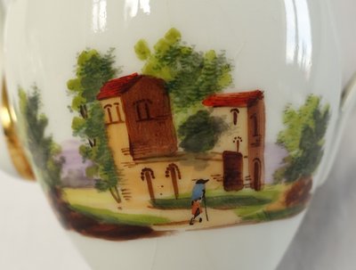 Service à café Empire en porcelaine de Paris dorée à l'or fin & paysages italiens - vers 1820