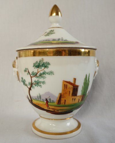 Service à café Empire en porcelaine de Paris dorée à l'or fin & paysages italiens - vers 1820