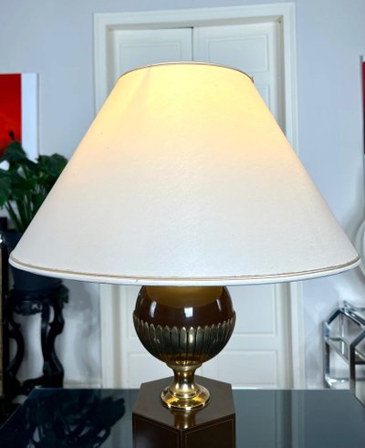 Vintage 1980s Large Format Lamp - Enameled Metal - Textile Shade