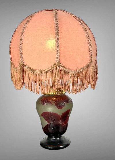 SIGNED D'ARGENTAL GLASS LAMP WITH RASPBERRY DECOR, ART DECO PERIOD