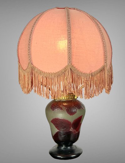 SIGNED D'ARGENTAL GLASS LAMP WITH RASPBERRY DECOR, ART DECO PERIOD