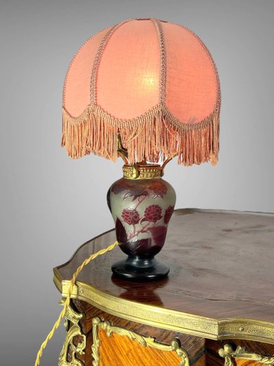 SIGNED D'ARGENTAL GLASS LAMP WITH RASPBERRY DECOR, ART DECO PERIOD