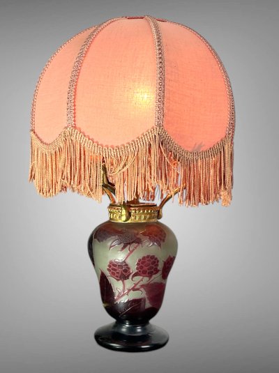 SIGNED D'ARGENTAL GLASS LAMP WITH RASPBERRY DECOR, ART DECO PERIOD