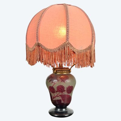 SIGNED D'ARGENTAL GLASS LAMP WITH RASPBERRY DECOR, ART DECO PERIOD