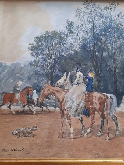 Claude Jean Maxime 1823-1904  les cavalières  aquarelle