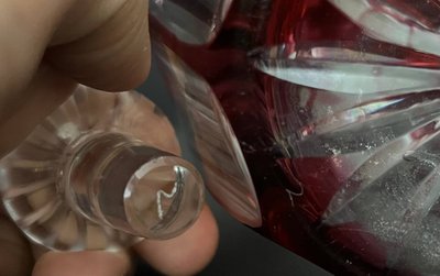 Red Lined Crystal Liqueur Service (Attributed to St Louis)