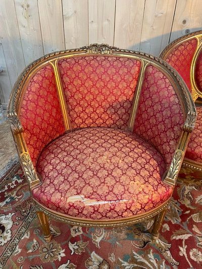 Lounge lounge in golden wood in louis XVI style