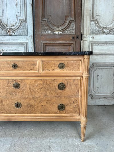 Louis XVI style chest of drawers with black marble top