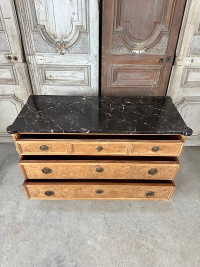 Louis XVI style chest of drawers with black marble top