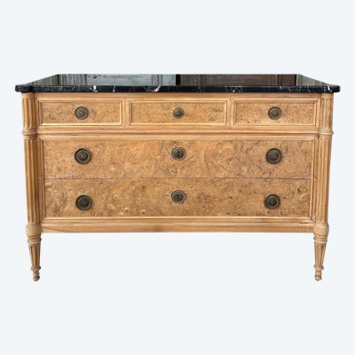 Louis XVI style chest of drawers with black marble top