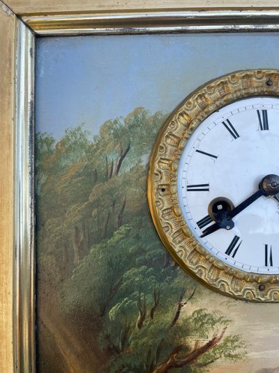 Swiss Clock Painting Circa 1840 with Decor of a Shepherdess