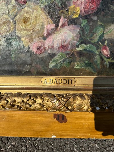 Throwing Flowers on an Entablature Signed à. Baudit (1825-1890)