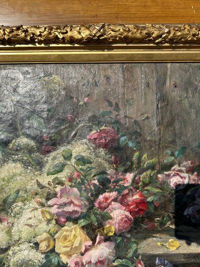 Jetée De Fleurs Sur Un Entablement Signé à. Baudit ( 1825-1890)