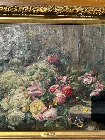 Jetée De Fleurs Sur Un Entablement Signé à. Baudit ( 1825-1890)