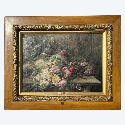 Jetée De Fleurs Sur Un Entablement Signé à. Baudit ( 1825-1890)