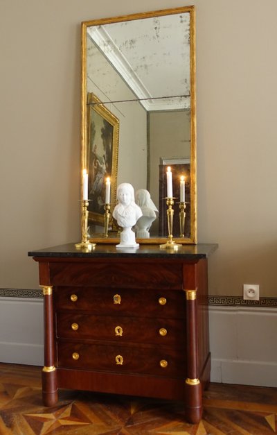 Empire children's chest of drawers, mahogany and gilt bronze - 85cm x 53cm x 76.5cm