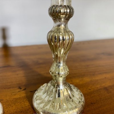 Coppia di antichi Candelieri –Candelabri Vetro Murano XIX sec all ‘ argento . Mis h 17 