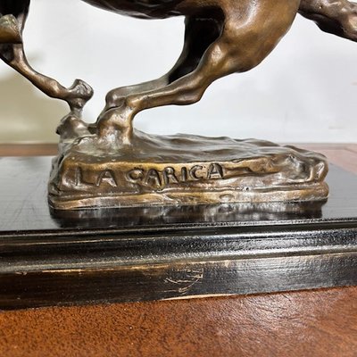 Antica scultura Bronzo Cavallo – “ La carica “ primi 900.  Mis 46 x cm 27 