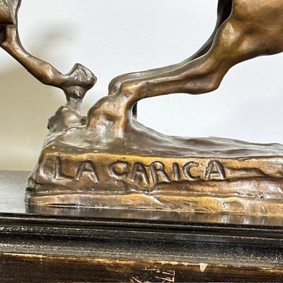 Antica scultura Bronzo Cavallo – “ La carica “ primi 900.  Mis 46 x cm 27 