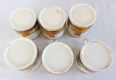 Service à café Empire en porcelaine de Paris dorée à l'or fin et paysages italiens, 6 tasses