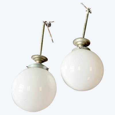 Pair of opaline pendant lights