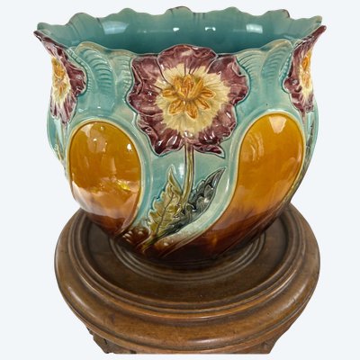 Large Barbotine Flower Pot – Art Nouveau – Onnaing Factory, France