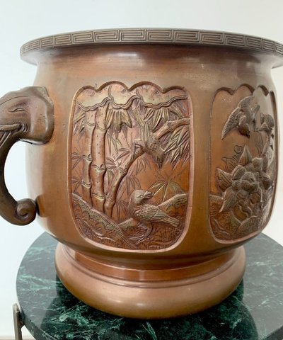 Japanese bronze flowerpot