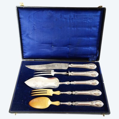 Set of Napoleon III serving cutlery in solid silver and ivory, Minerva hallmark