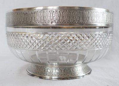 Lagriffoul & Laval: Baccarat crystal salad bowl, solid silver frame - Minerva hallmark