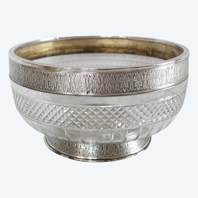 Lagriffoul & Laval: Baccarat crystal salad bowl, solid silver frame - Minerva hallmark