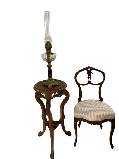 Lampada a cherosene antica in ottone e marmo – Bruciatore Matador da 20" – Fine del XIX secolo