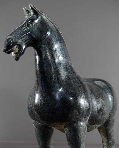 China, 1960s/1970s, Glazed Earthenware Sculpture Depicting a Horse in the Tang Dynasty Style.