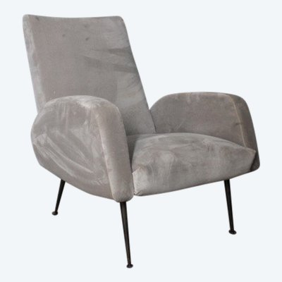 Fauteuil « Gigi Radice » des années 50 en gris. Jambes de fer 