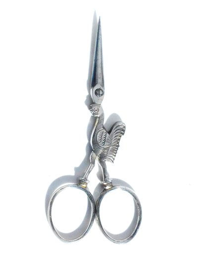 Pair of rooster-shaped steel embroidery scissors, sewing necessary, late 19th-early 20th century