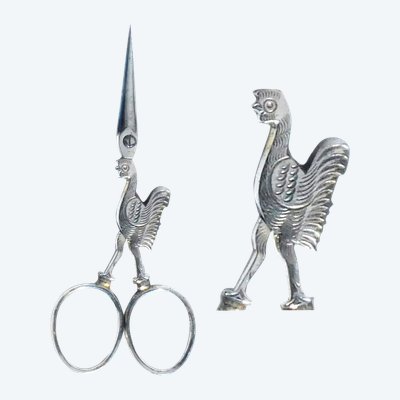 Pair of rooster-shaped steel embroidery scissors, sewing necessary, late 19th-early 20th century