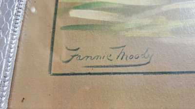 Dipinto incisione di Fannie Moody gatti che giocano con gomitolo di lana XX secolo